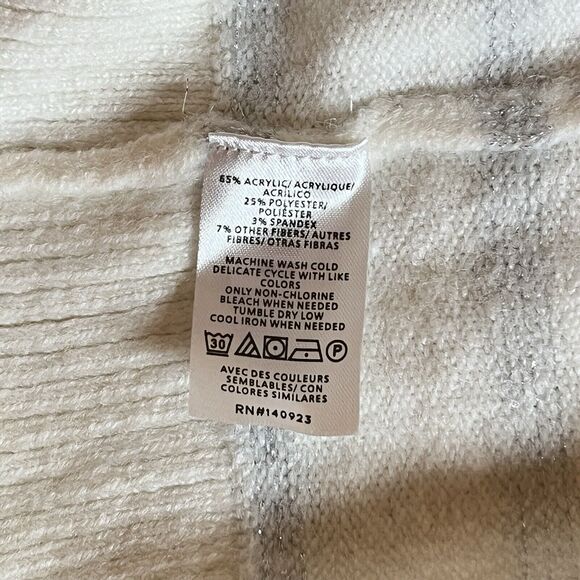 LOFT Shimmer Striped Turtleneck Sweater Ivory Metallic Silver Long Sleeve XL - Picture 5 of 8